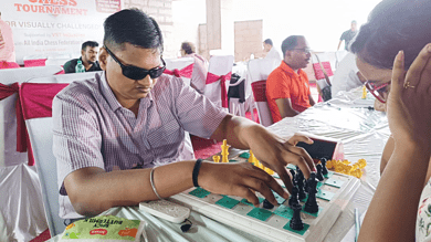 Hyderabad: Visually impaired playing chess in tournament at Denvar school