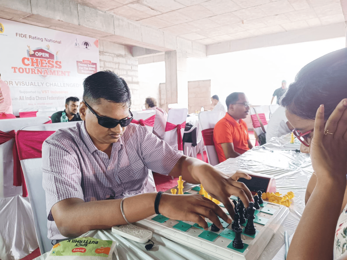 Hyderabad: Visually impaired playing chess in tournament at Denvar school