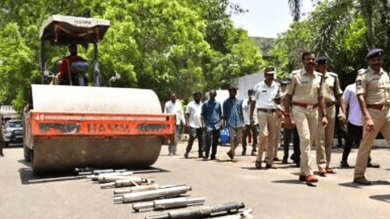 Telangana: Modified bike silencers crushed; Karimnagar CP warns of action