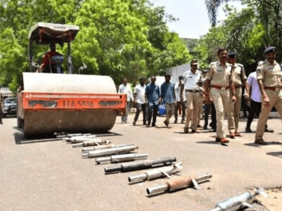 Telangana: Modified bike silencers crushed; Karimnagar CP warns of action