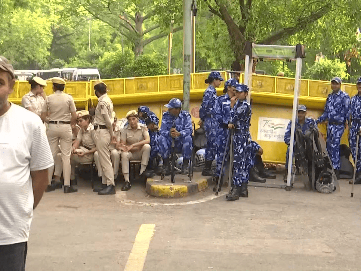 Security heightened at Jantar Mantar ahead of protesting wrestlers' march towards the new Parliament House.