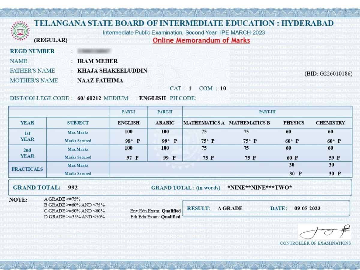 intermediate toppers in Telangana