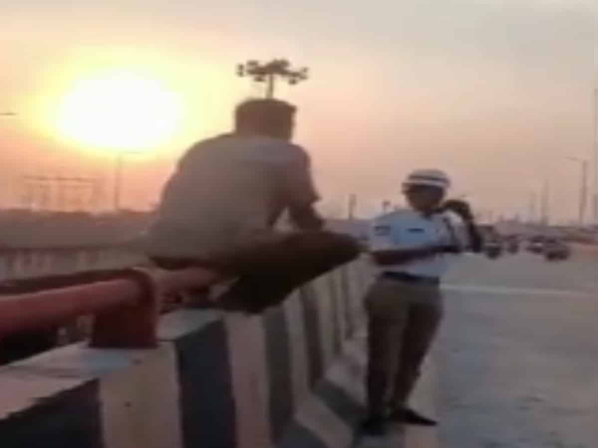 Hyderbad: Man attempts to jump off LB Nagar flyover; saved by cop