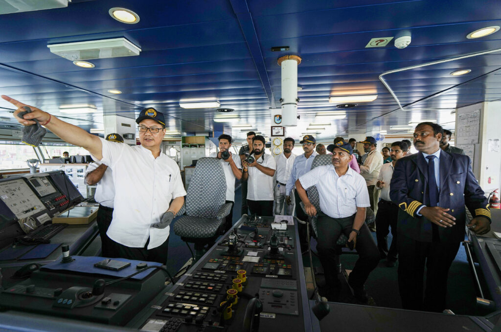 Kiren Rijiju at Ocean Research Vessel Sagar Nidhi