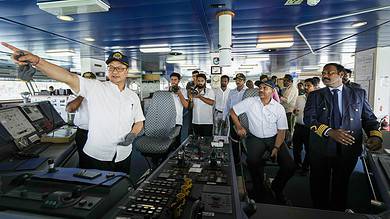 Kiren Rijiju at Ocean Research Vessel Sagar Nidhi