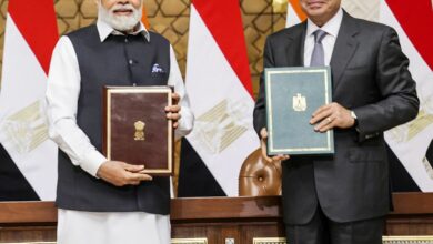 Prime Minister Narendra Modi and Eqyptian President Abdel Fattah El-Sisi at the Exchange of MOUs Strategic Partnership document during their meeting at President House, in Cairo, Egypt, Sunday, June 25