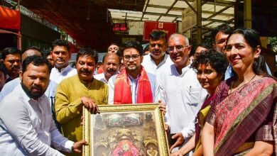 Union Minister for Information & Broadcasting and Youth Affairs & Sports Anurag Thakur during a visit to Siddhivinayak temple, in Mumbai