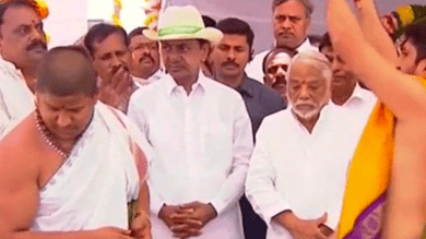 Hyderabad: Foundation for BRS Excellence Centre laid by KCR in Kokapet