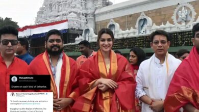 Outrage over Kriti Sanon, Om Raut's 'kiss' in Tirupati temple