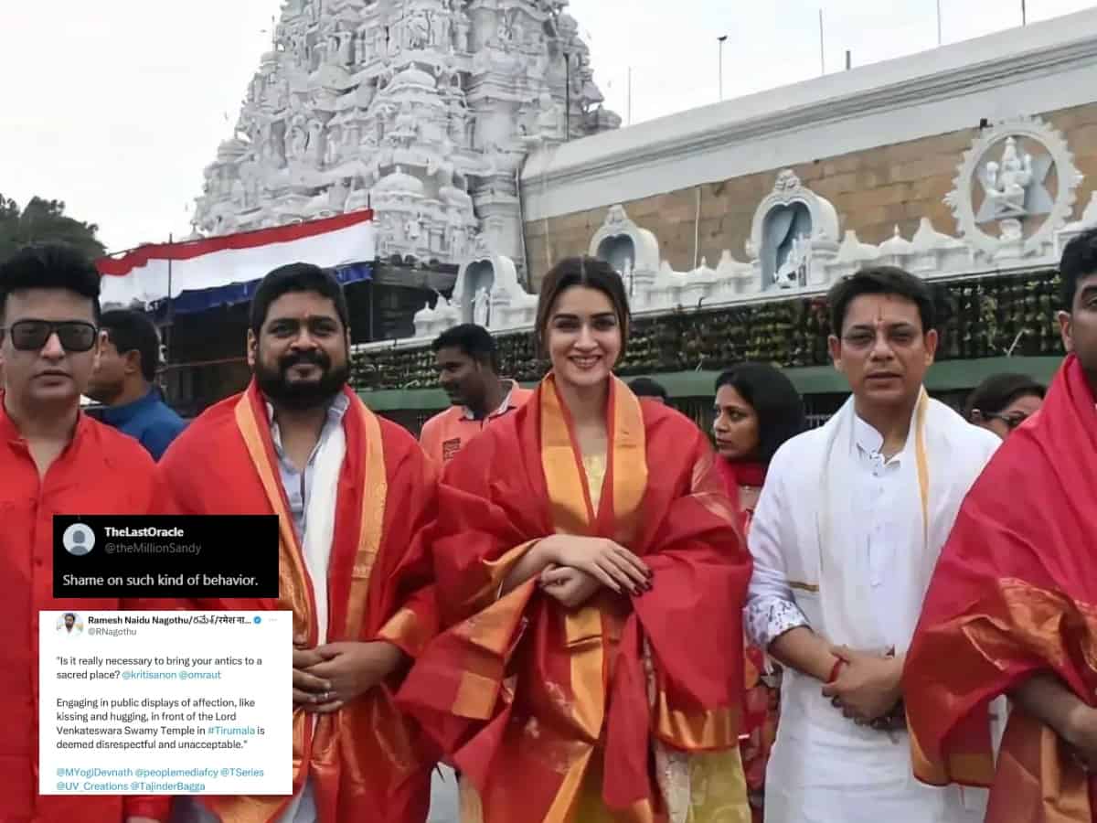 Outrage over Kriti Sanon, Om Raut's 'kiss' in Tirupati temple