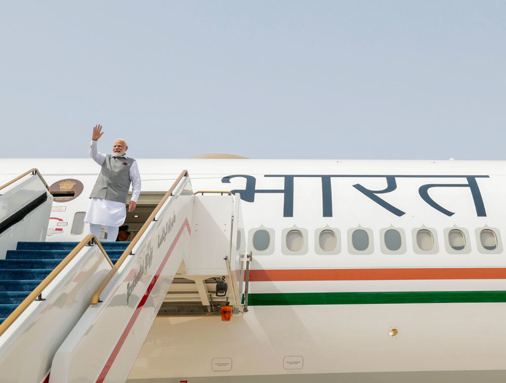 Prime Minister Narendra Modi emplanes for Delhi