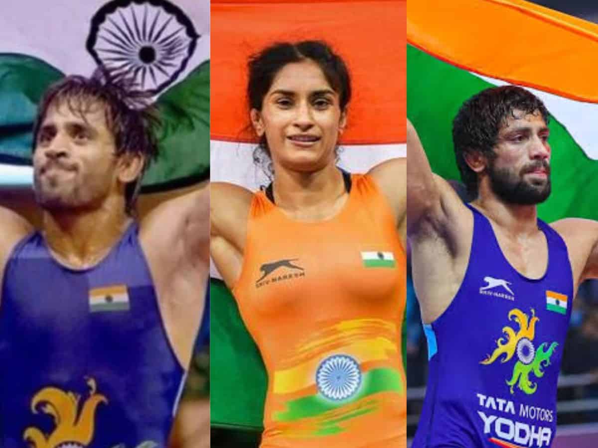 Bajrang Punia, Vinesh Phogat and Ravi Dahiya