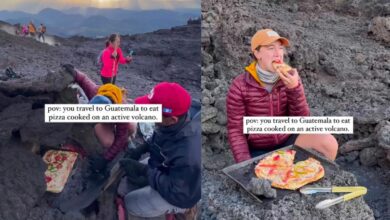 Traveller enjoys Pizza backed on volcano, video goes viral