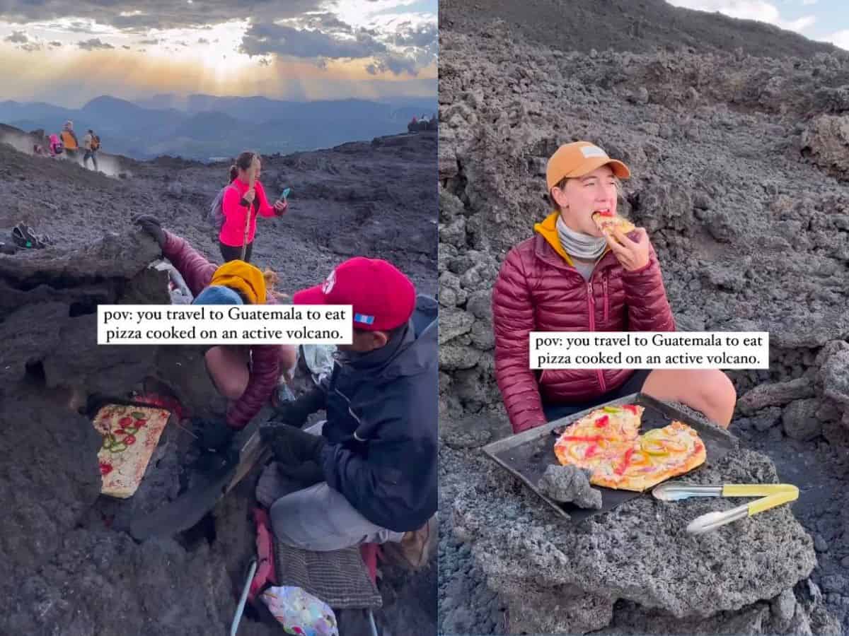 Traveller enjoys Pizza backed on volcano, video goes viral