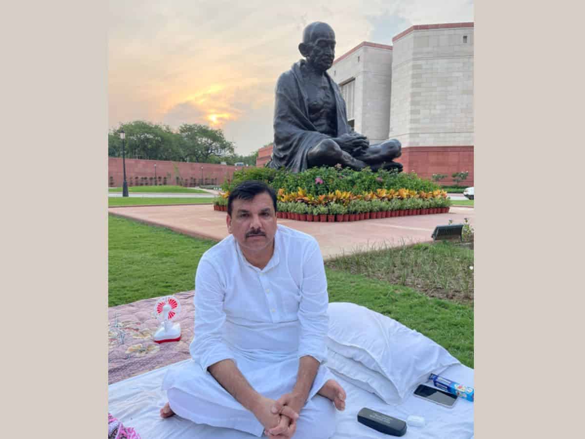 AAP's Sanjay Singh continues sit-in protest in Parliament premises