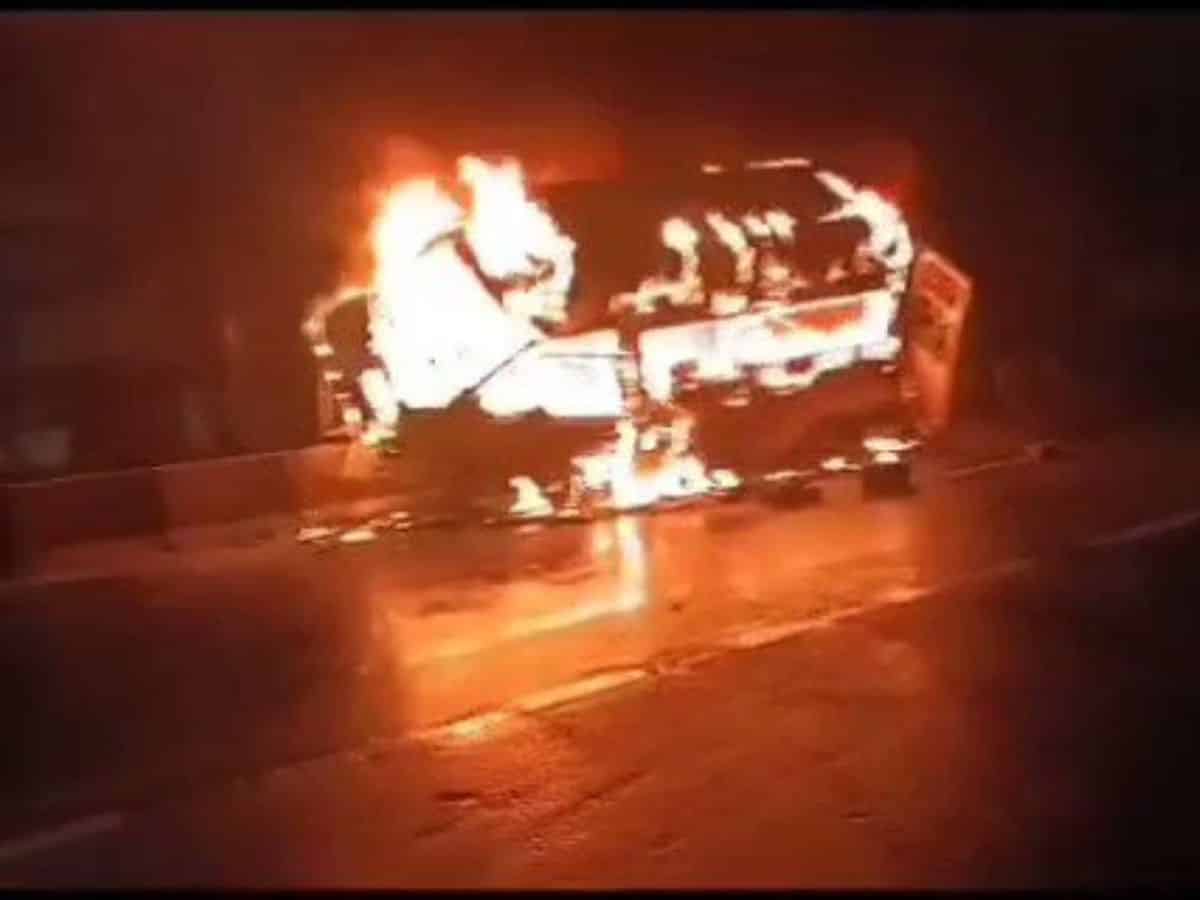 Hyderabad: Ambulance catches fire after hitting divider, 1 dead