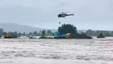 Watch: IAF chopper rescues 6 stranded in flood-hit Nainpaka of Telangana