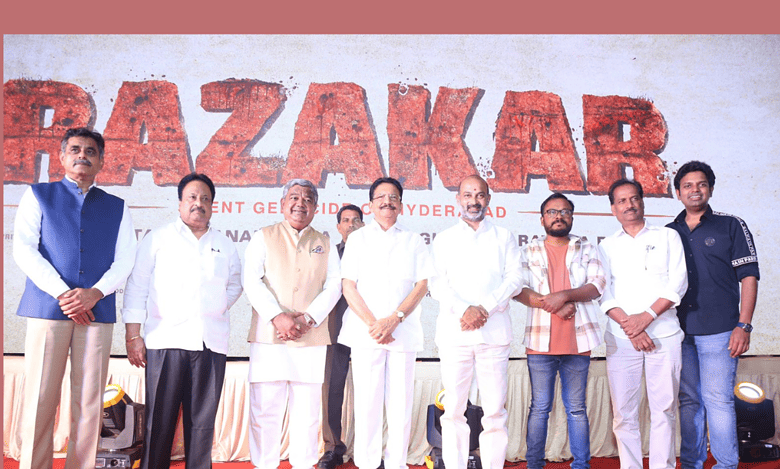 Image of BJP leaders at the poster launch of the Razakar movie.