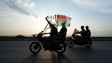 Srinagar: CRPF personnel during Tiranga bike rally, in Srinagar, Sunday, Aug. 13, 2023. (PTI Photo/S. Irfan)