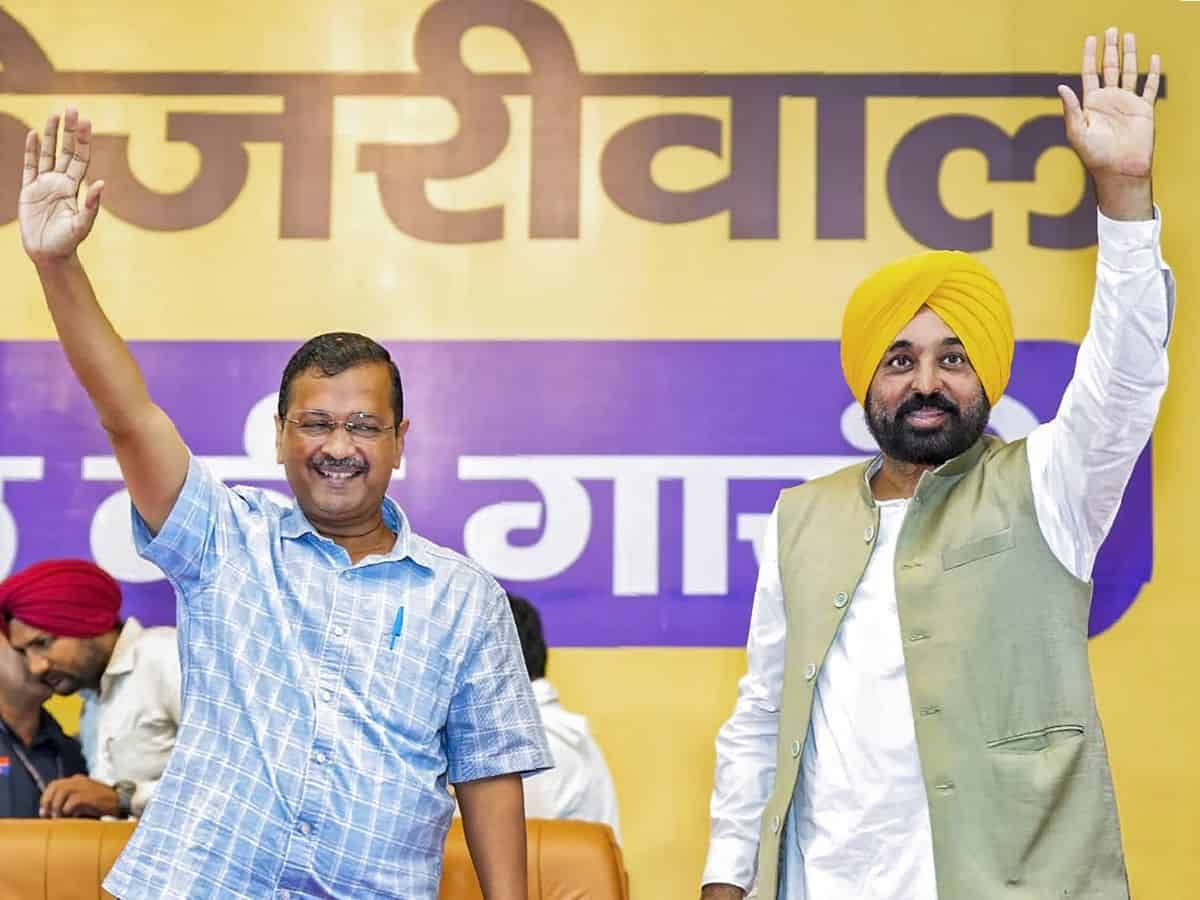 Aam Aadmi Party leader Arvind Kejriwal and Punjab chief minister Bhagwant Mann