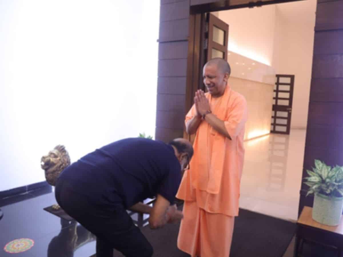 Actor Rajinikanth touches feet of Uttar Pradesh Chief Minister Yogi Adityanath