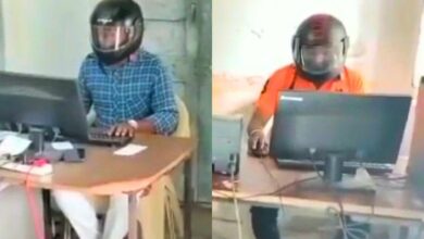 Telangana: Govt employees wear helmets at office to save their lives