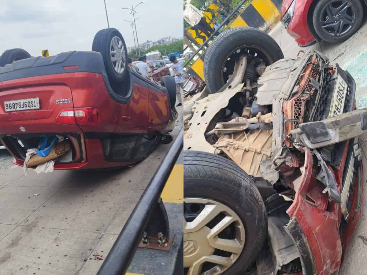 Hyderabad: Car topples at Durgam Cheruvu cable bridge; 4 injured