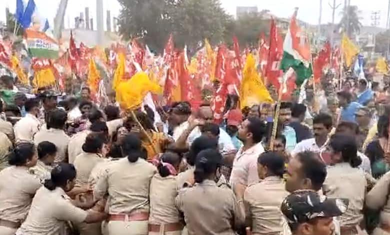 Adani Gangavaram port workers protest demanding wage hike, clash with cops