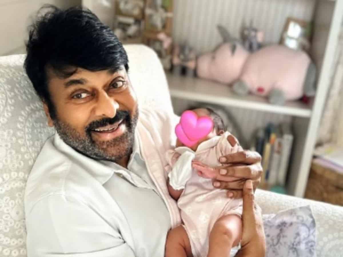 Chiranjeevi smiles holding newborn granddaughter on bday