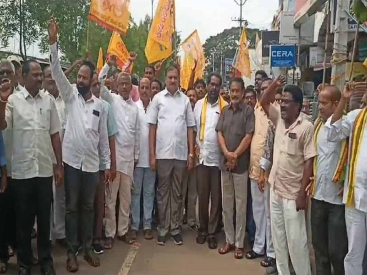 Dalit union leaders, activists protest against arrest of Chandrababu