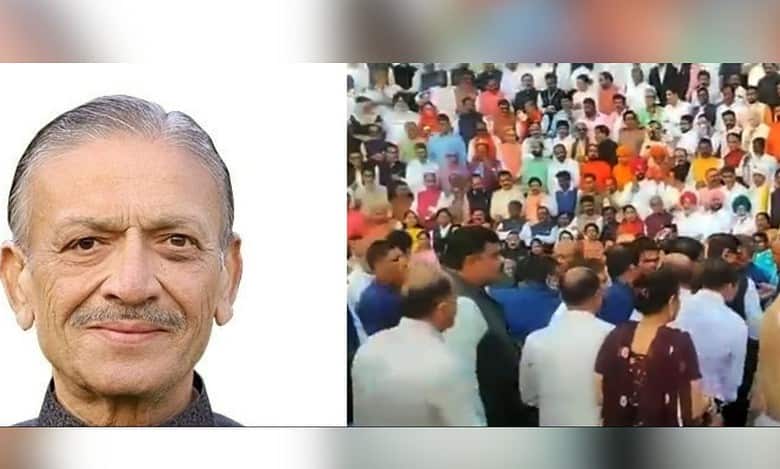 BJP RS member Narhari Amin faints during photo session in Parliament
