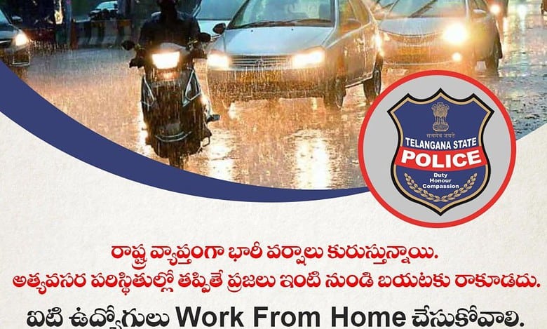 Telangana cops urge IT employees to work from home amid heavy rains