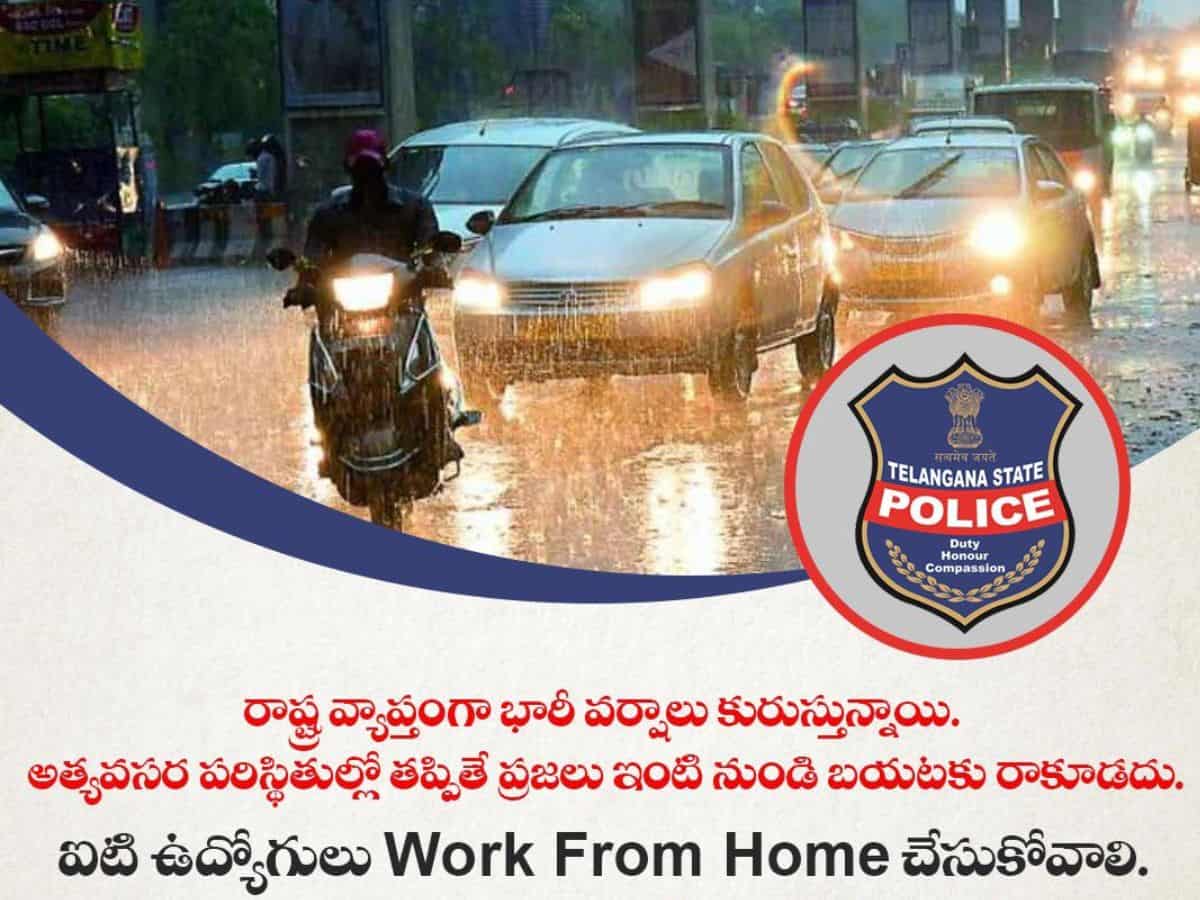 Telangana cops urge IT employees to work from home amid heavy rains