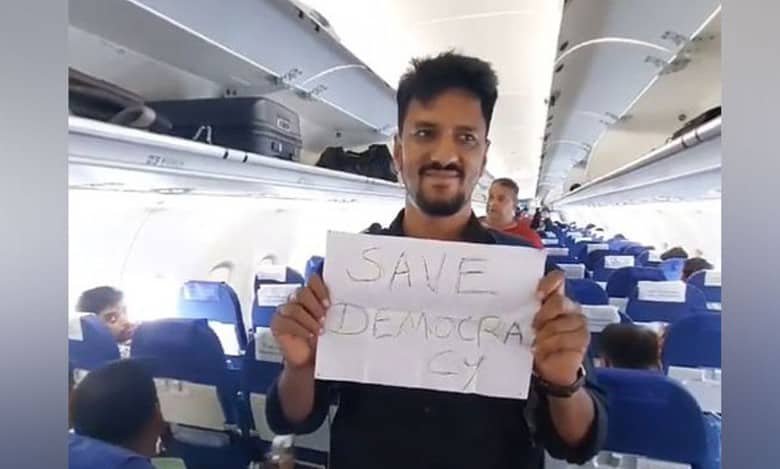 TDP worker stages protest inside plane against Naidu’s arrest; detained