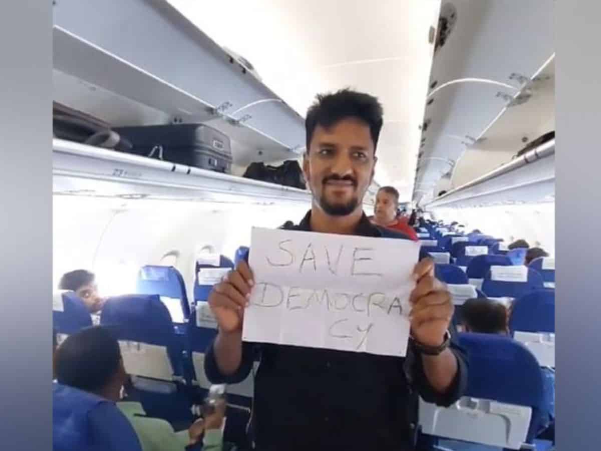 TDP worker stages protest inside plane against Naidu’s arrest; detained