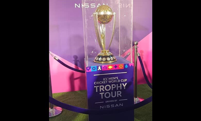 ICC Men's Cricket World Cup trophy in Hyderabad