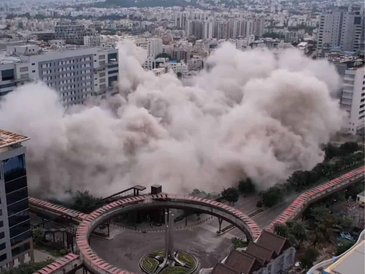 Watch: 2 buildings demolished in Mindspace IT Park in Hyderabad
