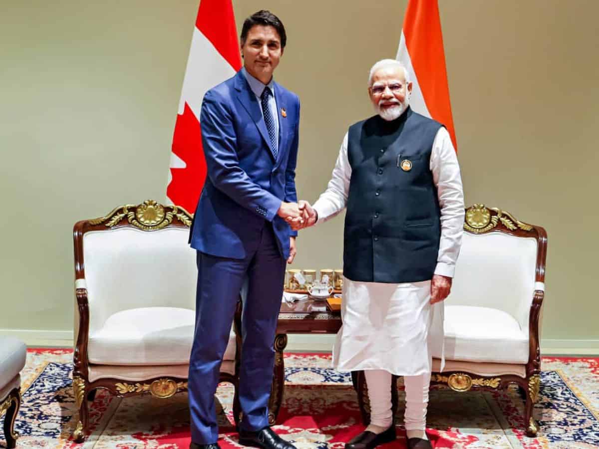 New Delhi: Prime Minister Narendra Modi with Canadian Prime Minister Justin Trudeau during a meeting on the sidelines of the G20 Summit, in New Delhi, Sunday, Sept. 10, 2023. (PTI Photo)