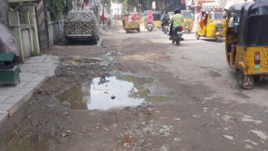 Road conditions underneath the under-construction flyover at Bahadurpura have become terrible due to the recent rains,