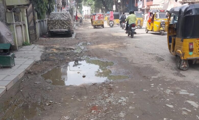 Road conditions underneath the under-construction flyover at Bahadurpura have become terrible due to the recent rains,