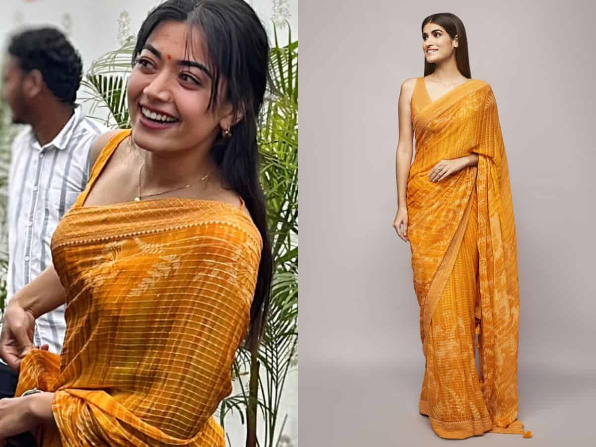 Rashmika attends wedding in Hyderabad in Anita Dongre saree worth Rs…