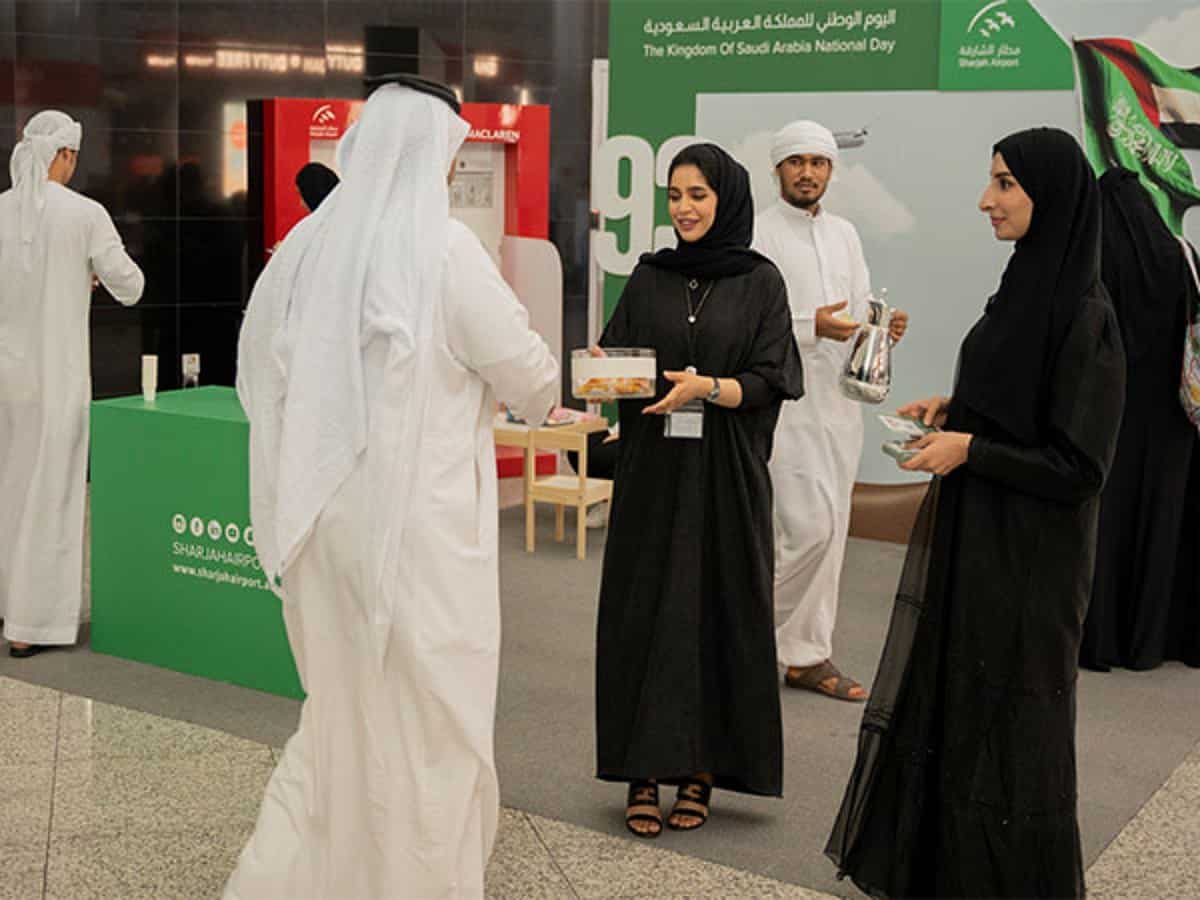 Sharjah Airport welcome Saudi passengers with festive atmosphere