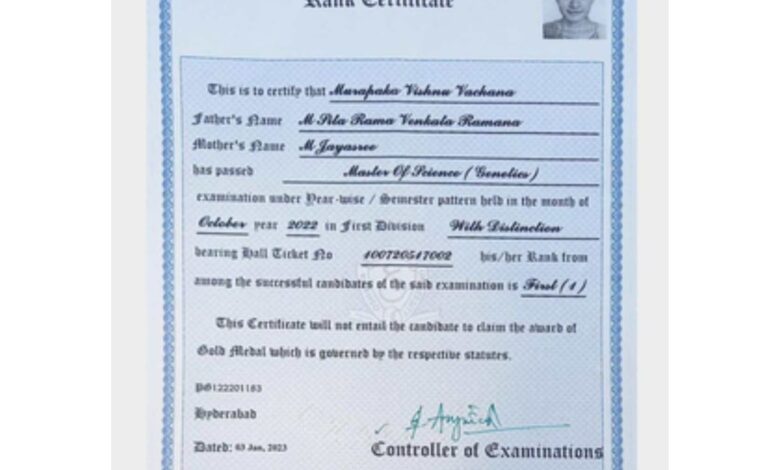 A topper in M.Sc. Genetics from Osmania University