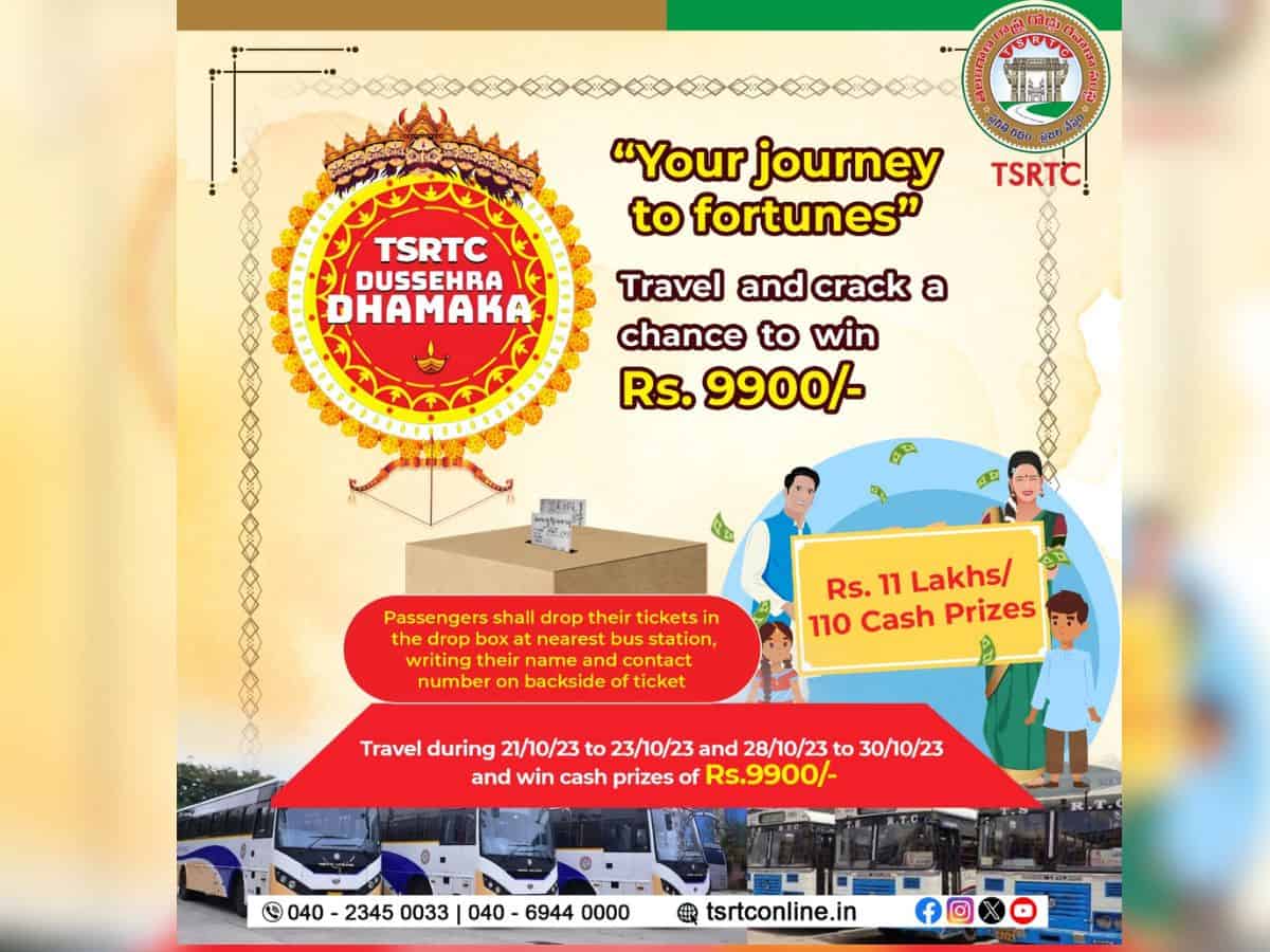 Telangana: TSRTC passengers stand a chance to win Rs 11L in Dasra lucky draw
