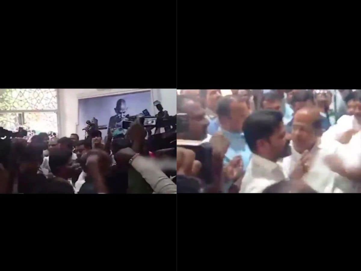 Watch: Revanth Reddy stopped at Gandhi Bhavan by own party members