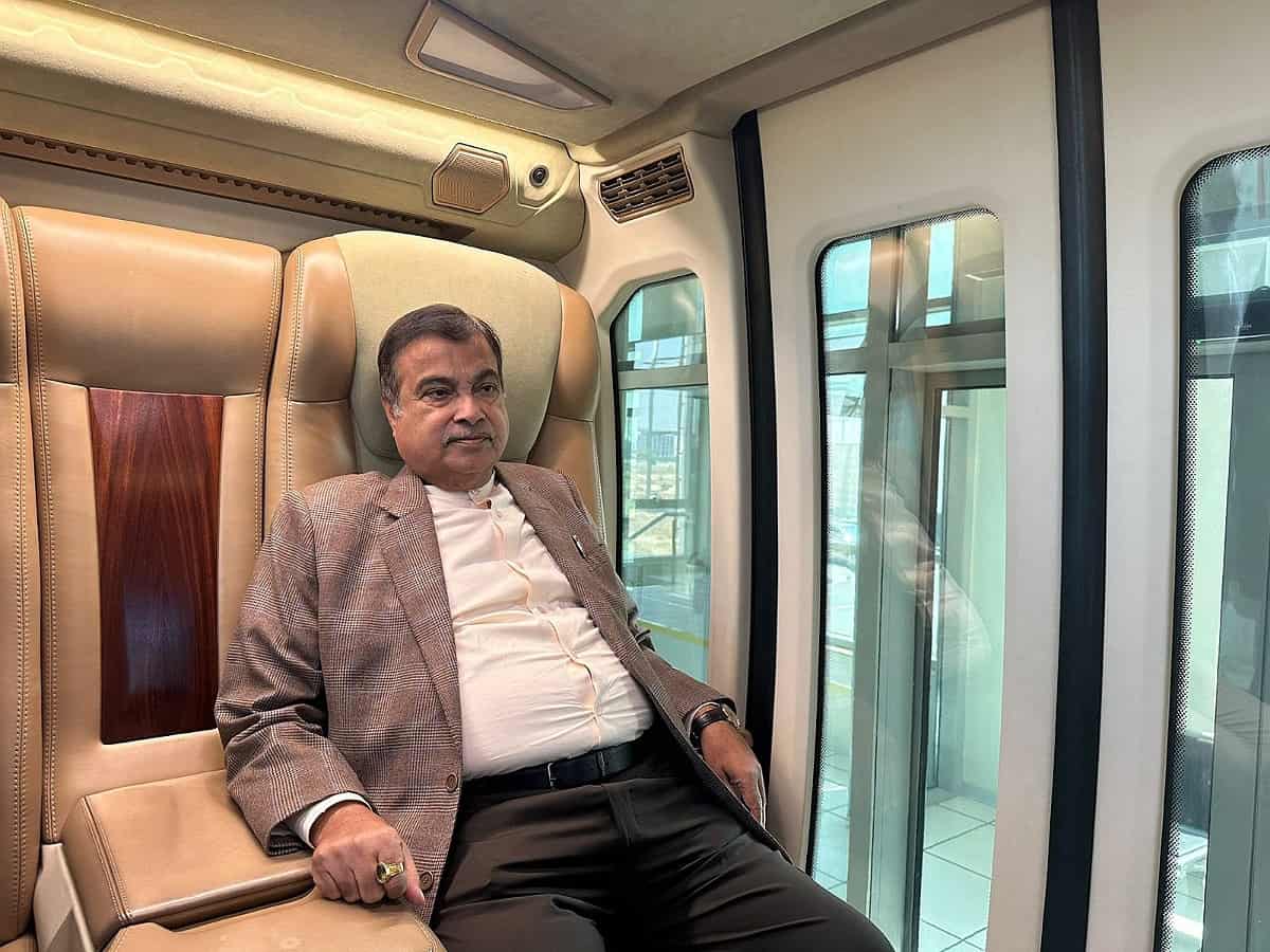 Watch: Nitin Gadkari takes test ride of sky bus in Sharjah