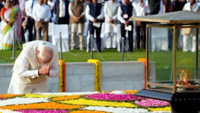 Prime Minister Narendra Modi pays homage to Mahatma Gandhi on the occasion of his birth anniversary,