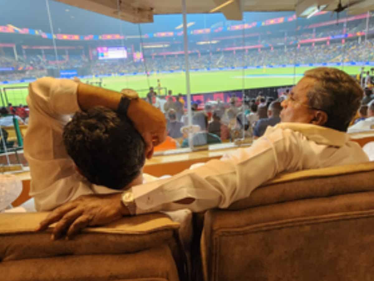 _watching a match between Australia and Pakistan at the Chinnaswamy Cricket Stadium