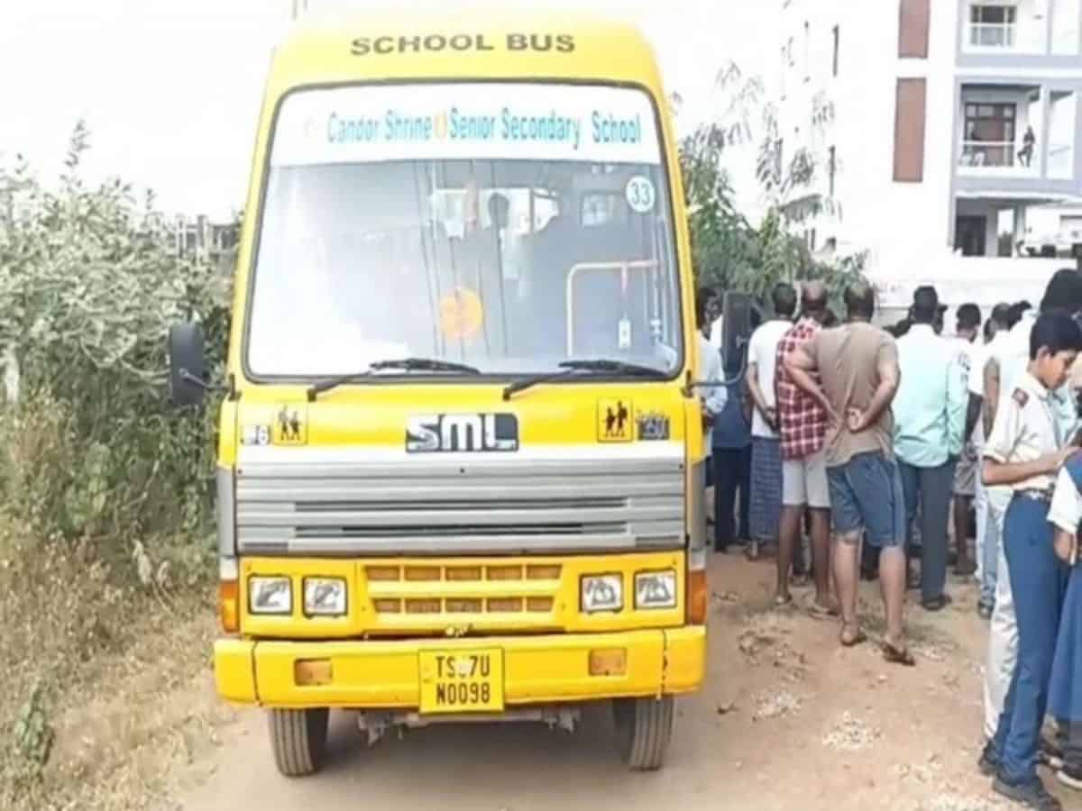 Telangana: 3 yr old run over by school bus Hayathnagar; dies on spot