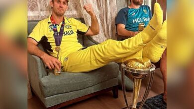Australian cricketer Mitchell Marsh for putting his feet on the ICC Men's Cricket World Cup trophy